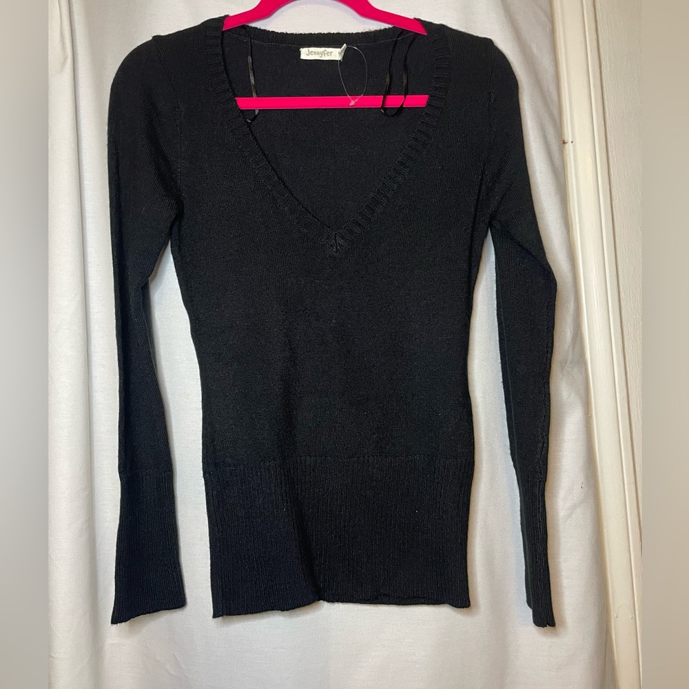 NWOT Jennyfer Elegant Black V-Neck Sweater Size EUR M